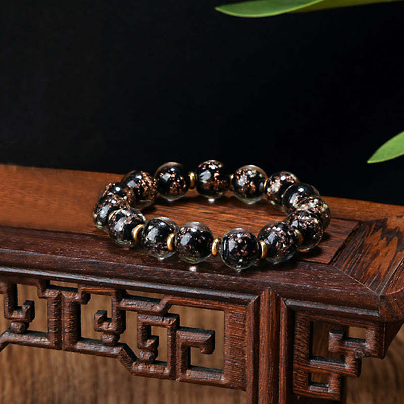 Gold Swallowing Beast Family Charm Luminous Fluorescent Liuli Glass Bead Success Bracelet