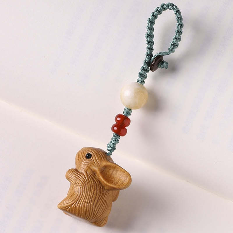Sandalwood Small Leaf Red Sandalwood Lucky Mini Rabbit Protection Key Chain Phone Hanging Decoration