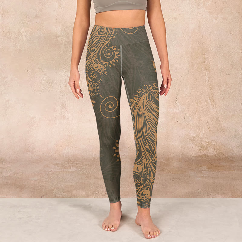 Peacock Feather Print Gym Leggings Women's Yoga Pants