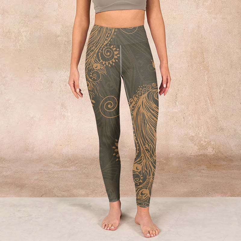 Peacock Feather Print Gym Leggings Women's Yoga Pants