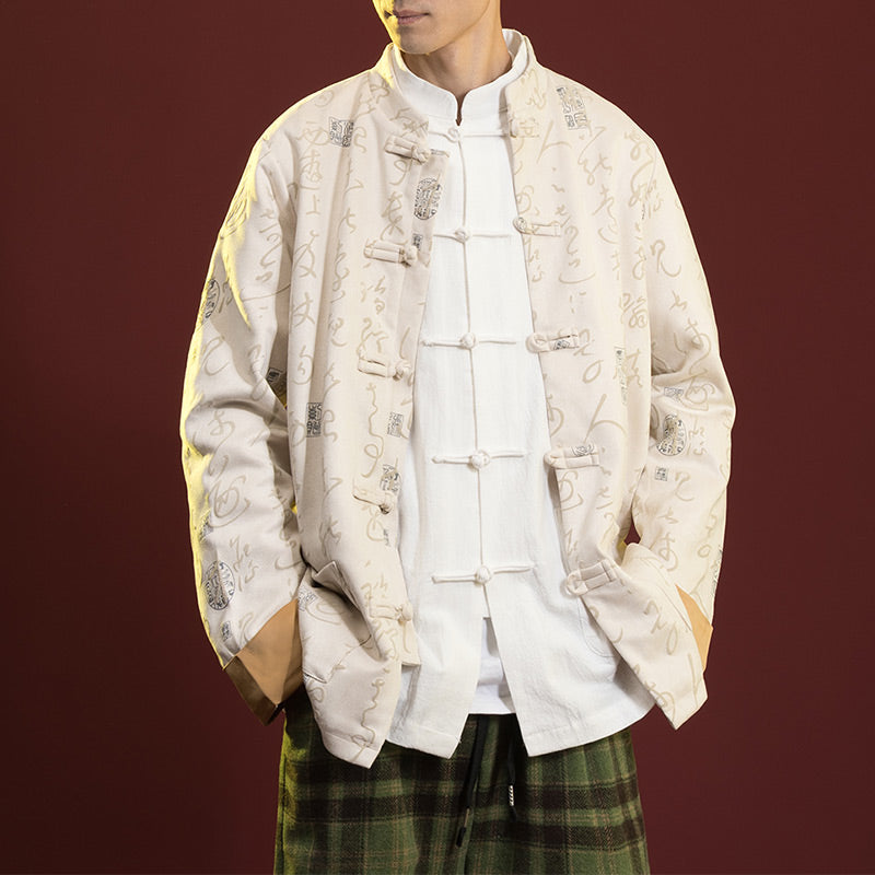 Chinese Calligraphy Clothing Jacket Coat Tang Suit Men Clothing