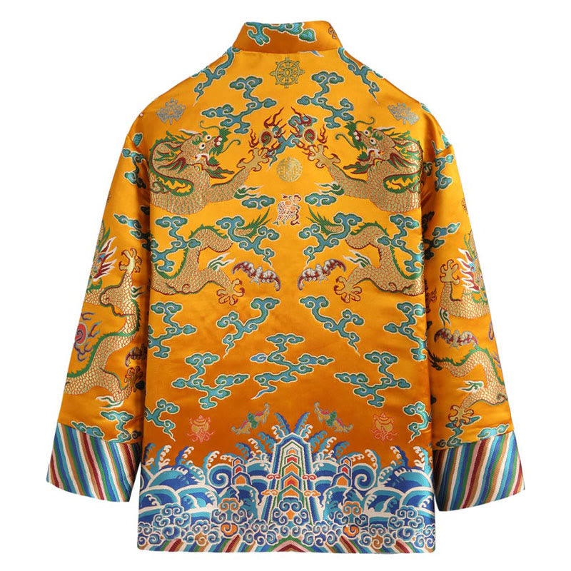 Chinese New Year Dragon Embroidery Auspicious Clouds Frog-button Tang Suit Men's Jacket Shirt
