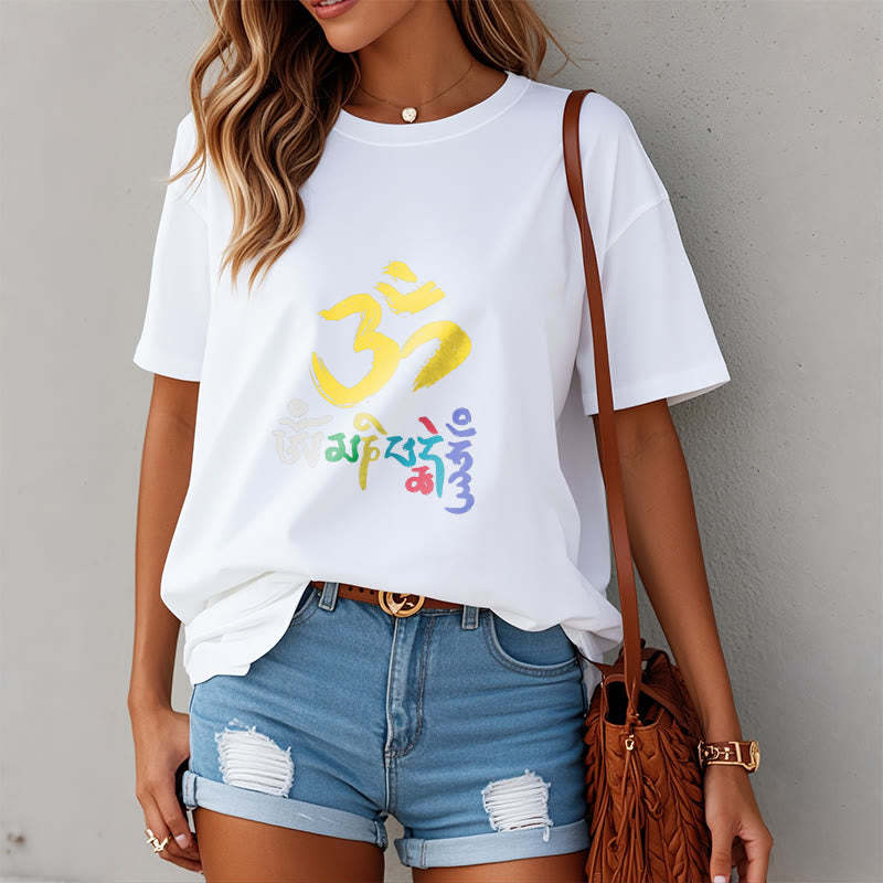 Colorful Om Mani Padme Hum Cotton Tee T-shirt