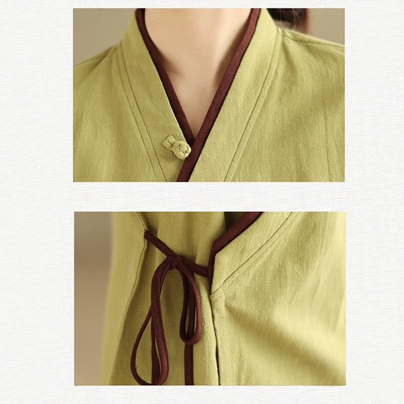 Fall Solid Color Hanfu Long Sleeve Lace Up Women's Shirt