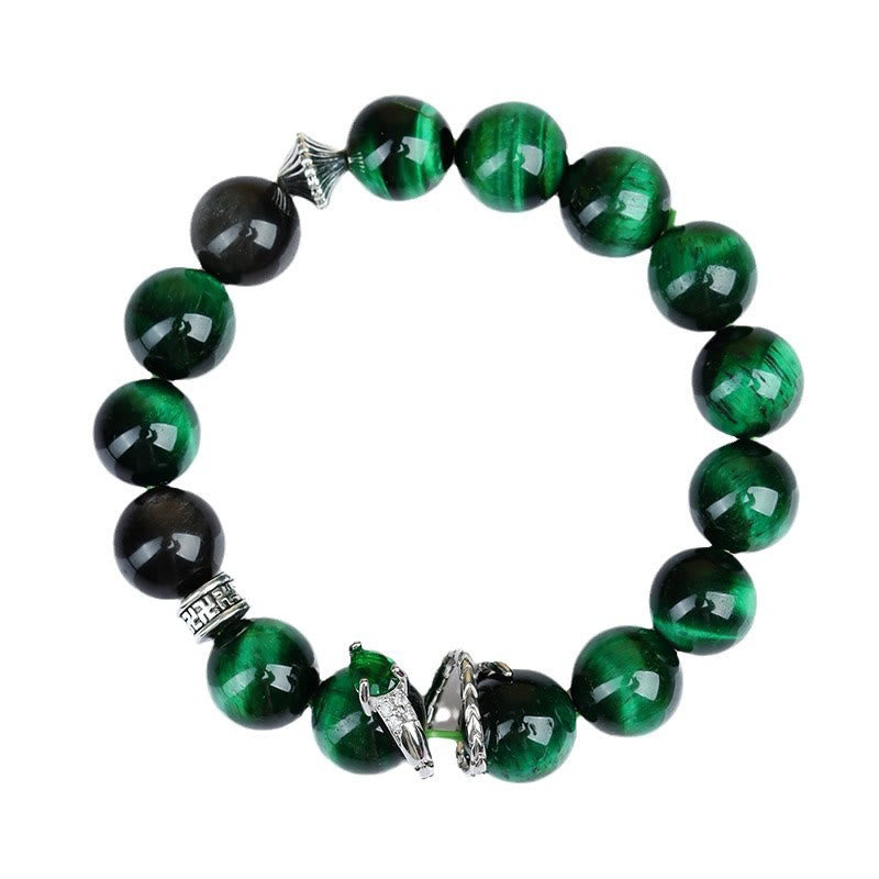 Green Tiger Eye Silver Sheen Obsidian Year of the Snake Strength Bracelet