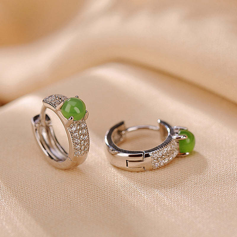 925 Sterling Silver Round Cyan Jade Success Stud Earrings
