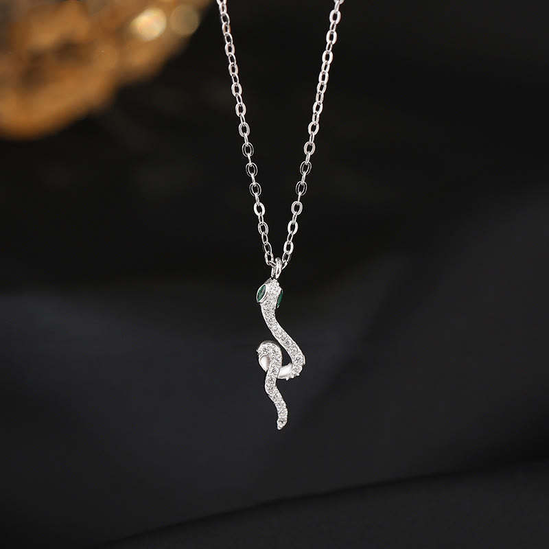 925 Sterling Silver Year Of The Snake Green-eyed Snake Blessing Necklace Pendant