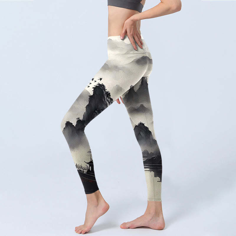 Splash-ink Landscape Painting Print Fitness Leggings Women's Yoga Pants