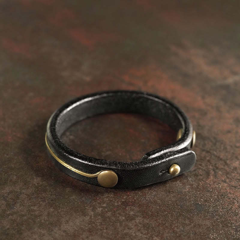 Vintage Leather Copper Brass Wire Healing Bangle Bracelet