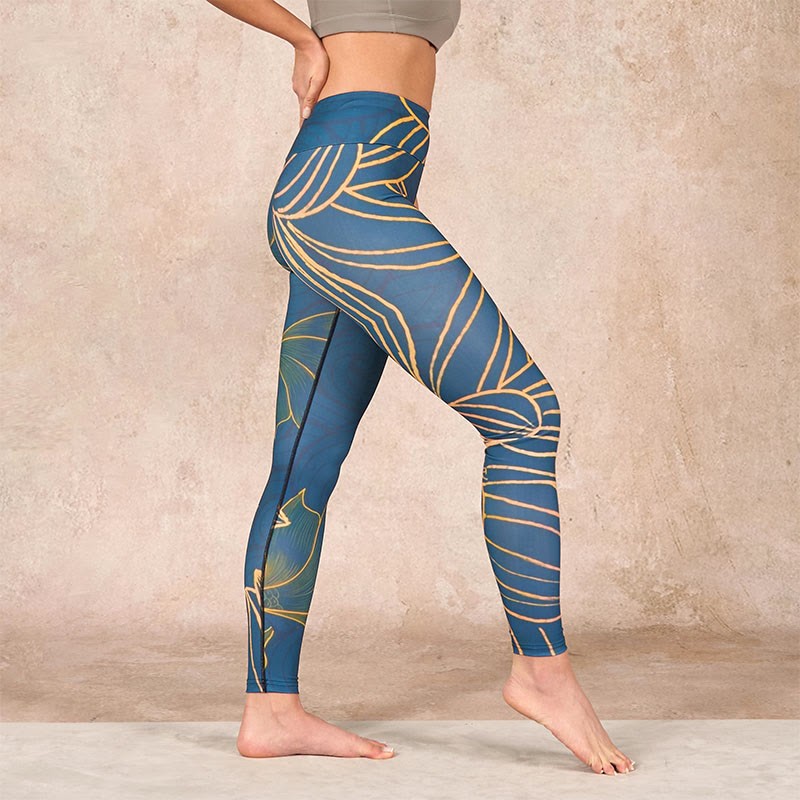 Gray Golden Koi Fish Lotus Print Gym Leggings Women's Yoga Pants