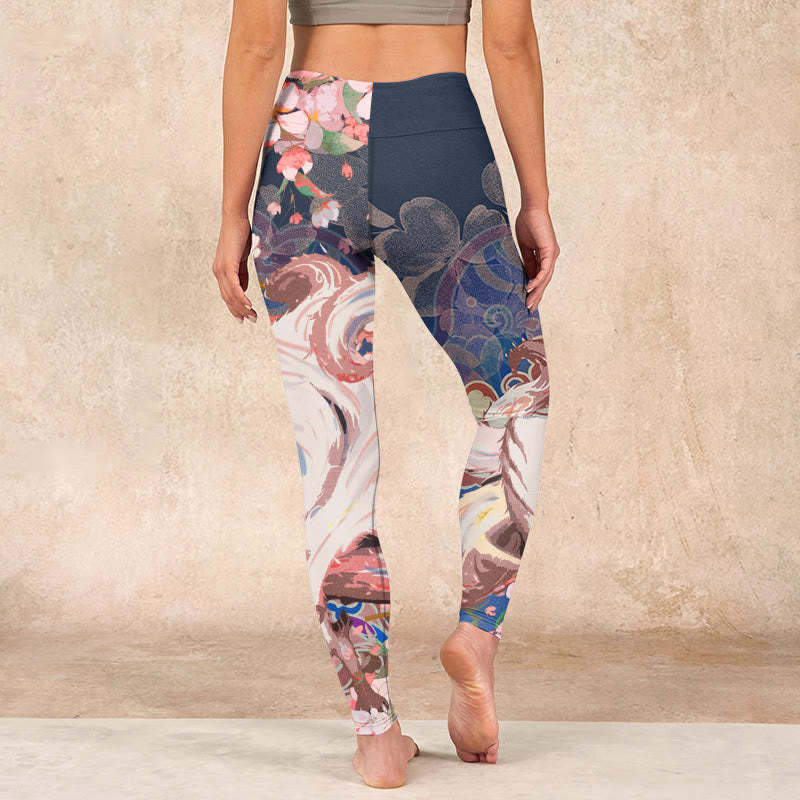Fox Cherry Blossoms Gym Leggings Women's Yoga Pants