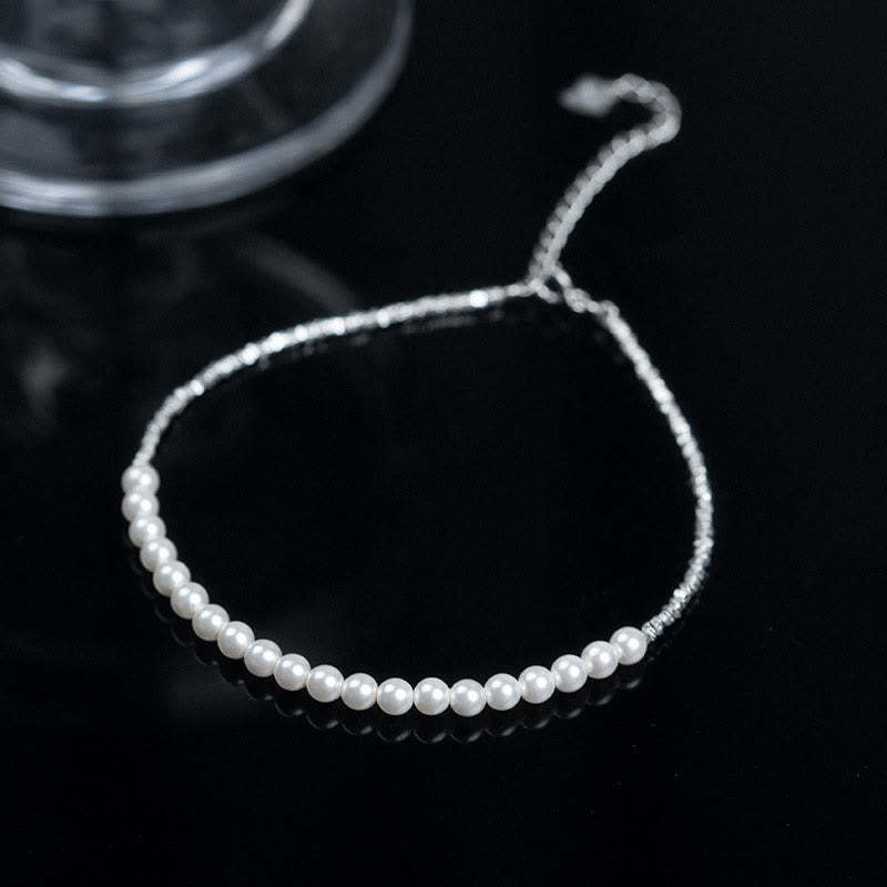 925 Sterling Silver Pearl Beads Protection Anklet