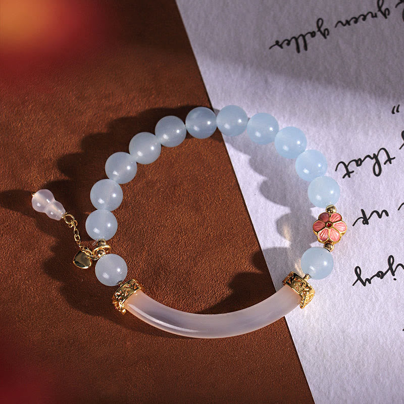 Pink Crystal Blue Chalcedony Pearl Cuff Half Bracelet Bangle