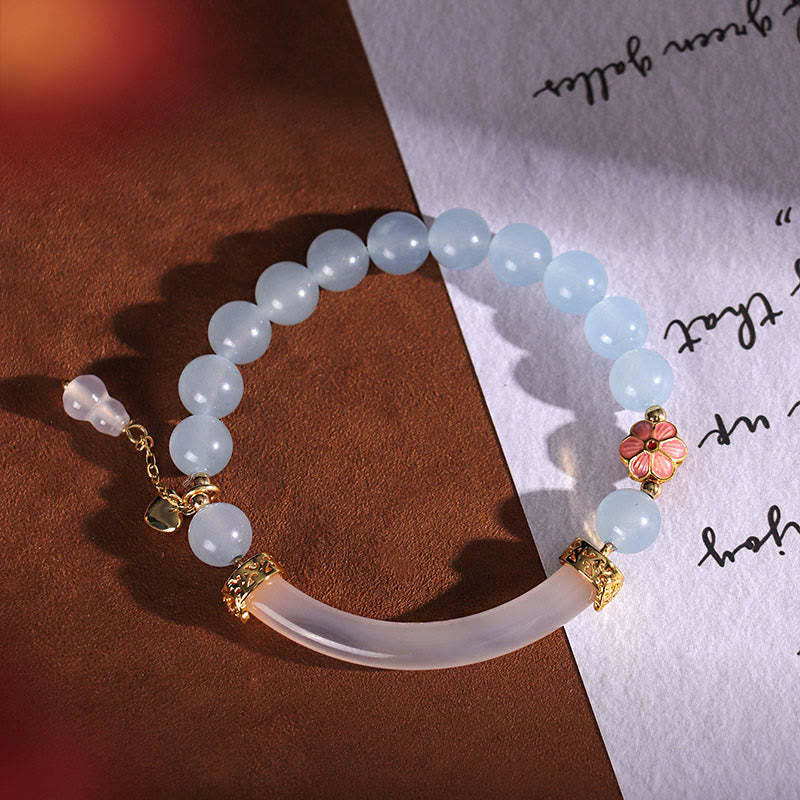 Pink Crystal Blue Chalcedony Pearl Cuff Half Bracelet Bangle