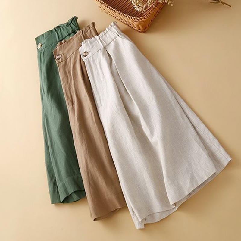 Plain Color Pleated Zipper Button Cotton Linen Women's Shorts With Pockets