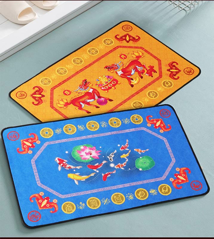 Five Elements Lucky Crane Gourd Kirin Dragon Axe Nine Koi Fish Non-slip Foot Pad Doormat