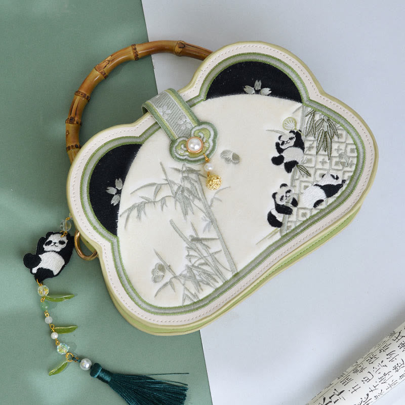 Panda Bamboo Embroidery Pearl Chain Chinese Knot Tassel Crossbody Bag Handbags