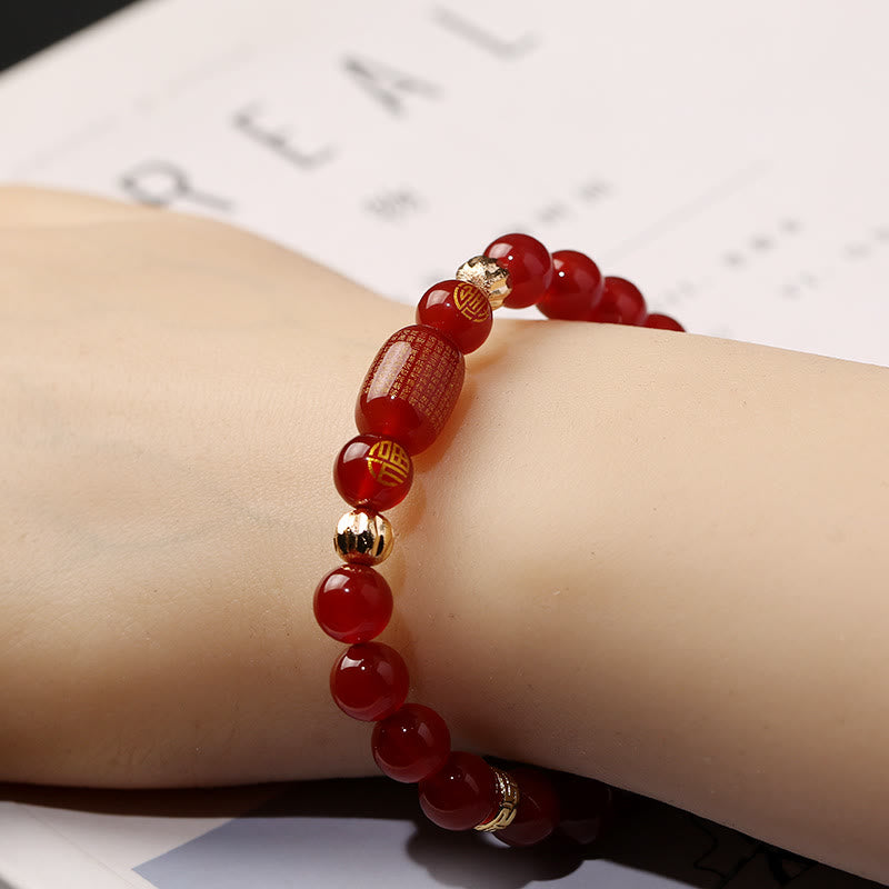 Natural Red Agate Green Agate Buddhist Sutras Calm Bracelet