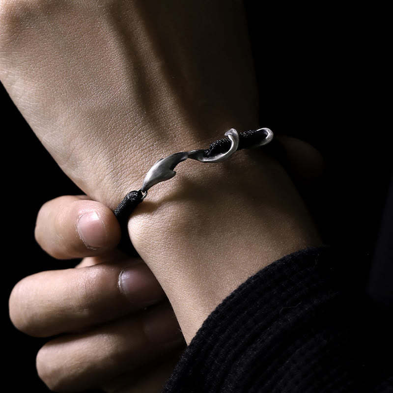 999 Sterling Silver Shark Black Wax Rope Protection Bracelet