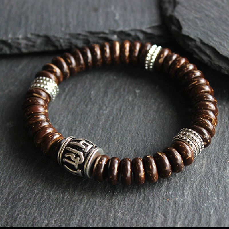Natural Tibetan Coconut Shell Om Mani Padme Hum Positive Bracelet