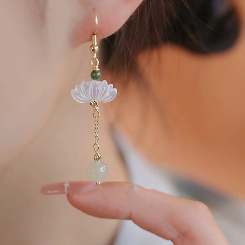 Hetian Jade Lotus Prosperity Earrings