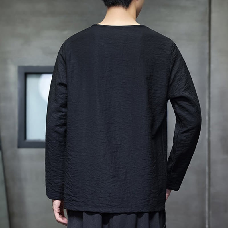 Fall Solid Round Neck Long Sleeve T-Shirt Cotton Men Clothing