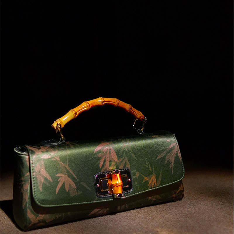 Leaves Branches Bamboo Handle Metal Chain Crossbody Bag Hangbags
