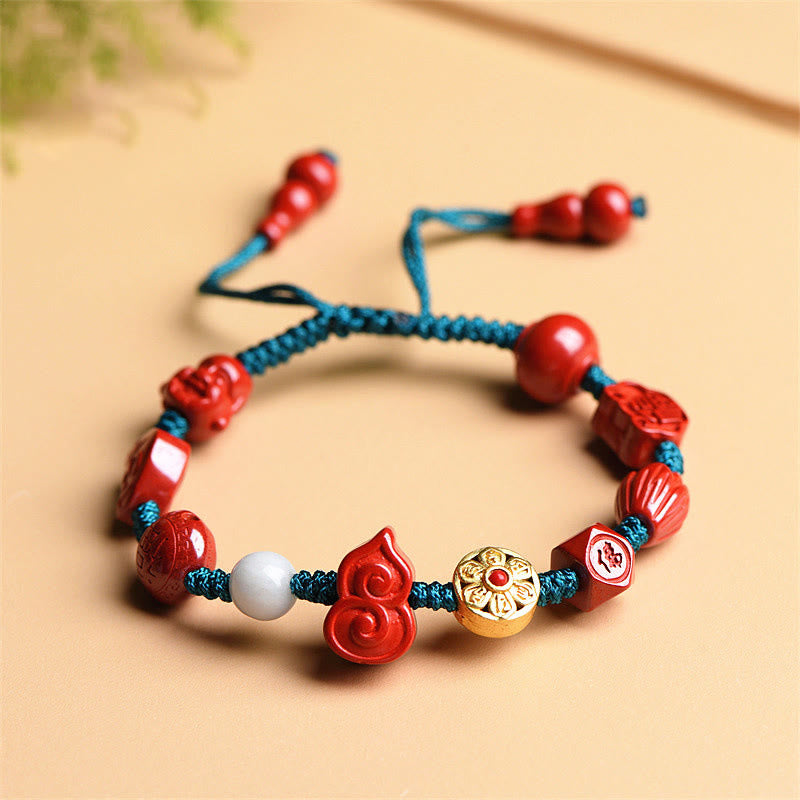 Natural Cinnabar Gourd Om Mani Padme Hum Laughing mystic zen Blessing String Bracelet