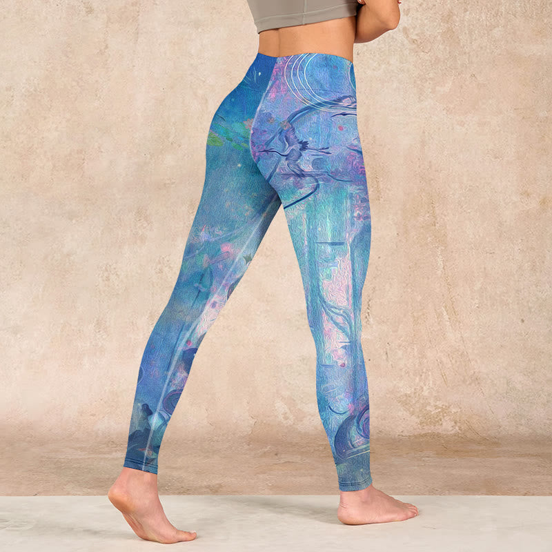 Lotus Flowers Leaves Birds Gym Leggings Women's Yoga Pants