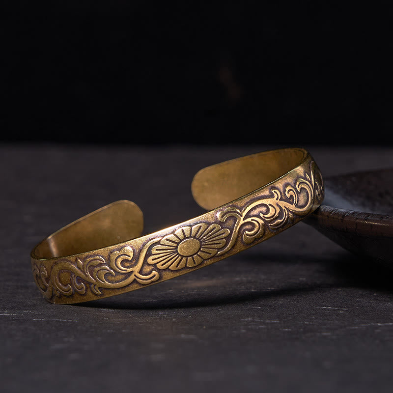 Daisy Flower Vine Copper Brass Luck Self Care Cuff Bracelet Bangle