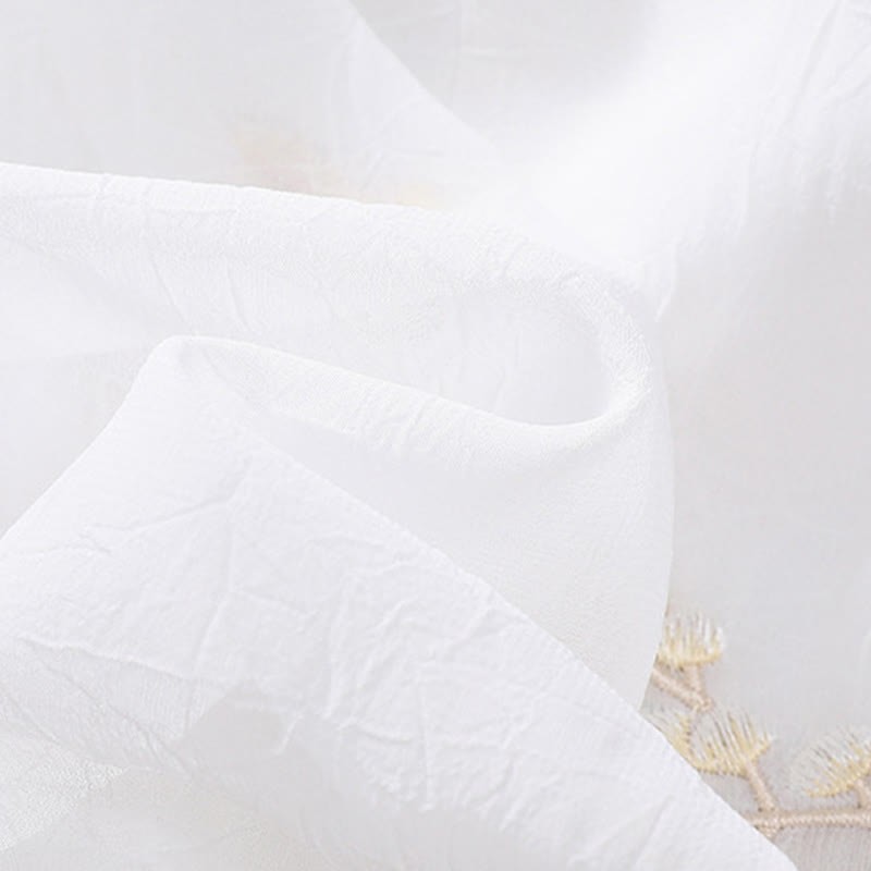 Embroidery Plants Flower Half Sleeve Plain Frog-Button Stand Collar Women's Shirt