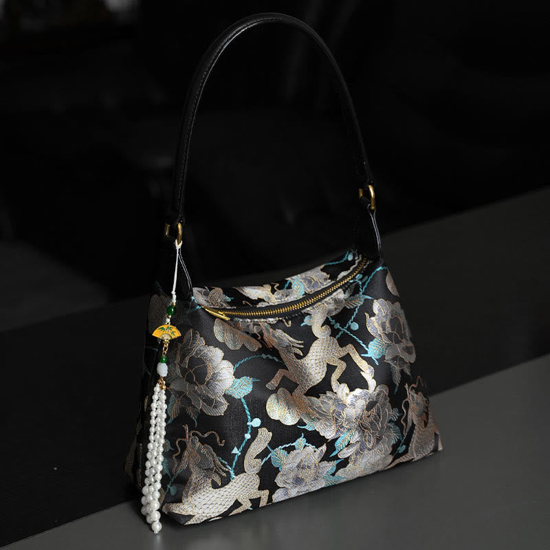 Lotus Bamboo Crane Deer Butterfly Mountain Xiangyunsha Silk Song Brocade Crossbody Bag Shoulder Bag