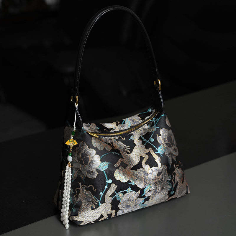Lotus Bamboo Crane Deer Butterfly Mountain Xiangyunsha Silk Song Brocade Crossbody Bag Shoulder Bag