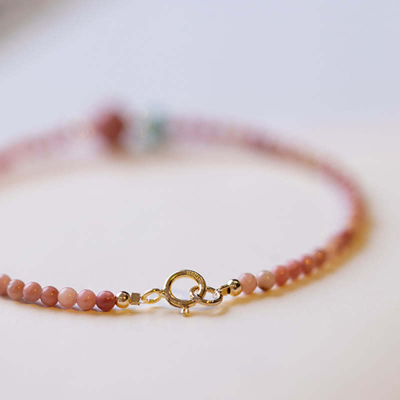 14K Gold Plated Natural Rhodonite Loving Energy Chain Bracelet