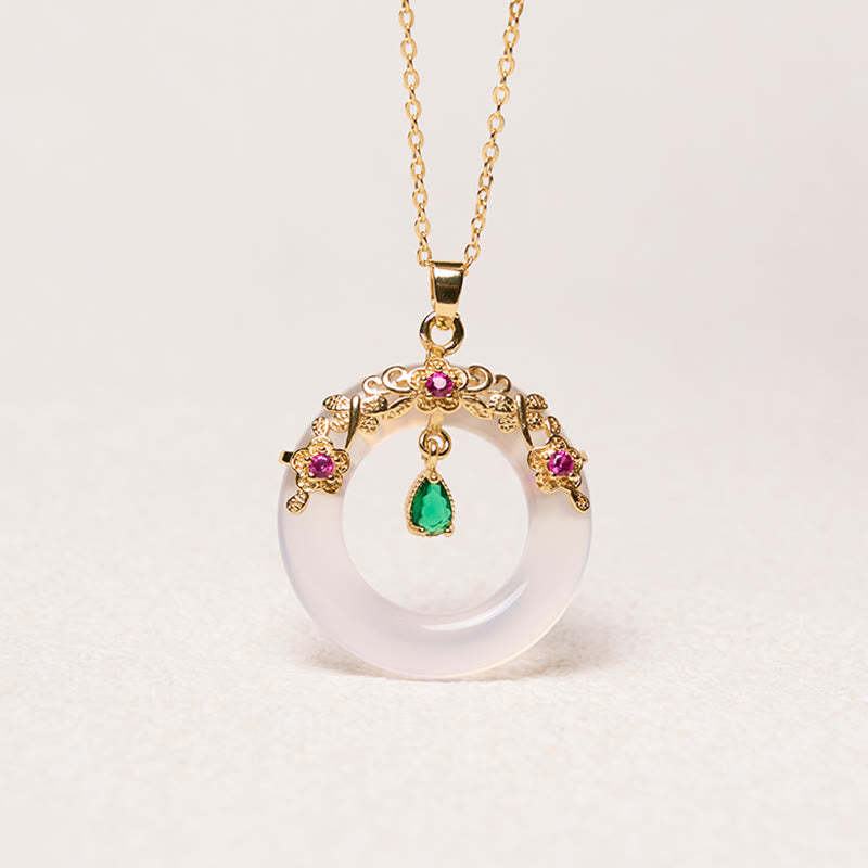 Green Chalcedony Peace Buckle Design Strength Necklace Pendant