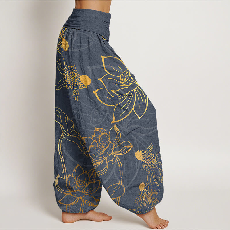 Lotus Leaf Koi Fish Women's Elastic Waist Harem Pants