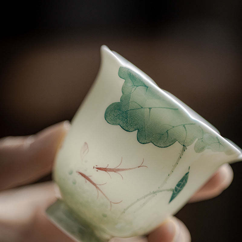 Koi Fish Lotus Leaf Pattern Ceramic Teacup Kung Fu Tea Cup 65ml
