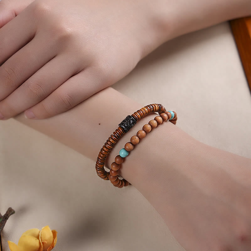 Sandalwood Small Leaf Red Sandalwood Thuja Sutchuenensis Boxwood Turquoise Protection Double Wrap Bracelet