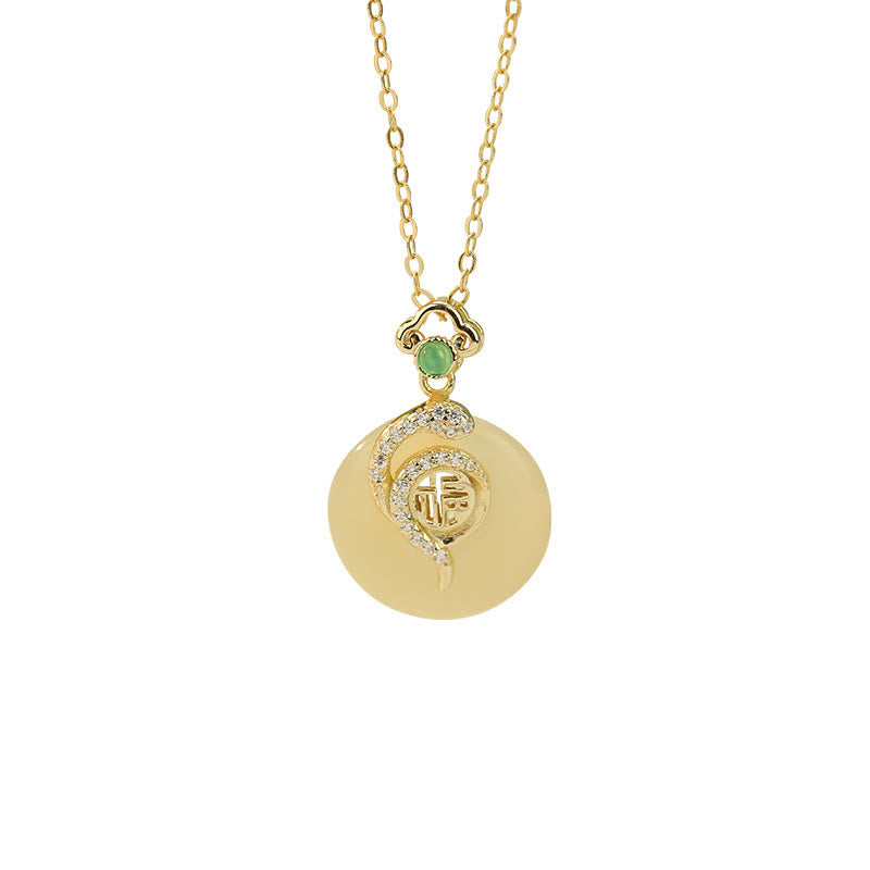 925 Sterling Silver Fu Character Hetian Jade Peace Buckle Year Of The Snake Luck Necklace Pendant