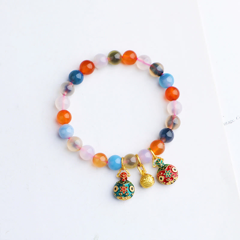 Colorful Candy Agate Gold Swallowing Beast Family Peach Harmony Charm Bracelet