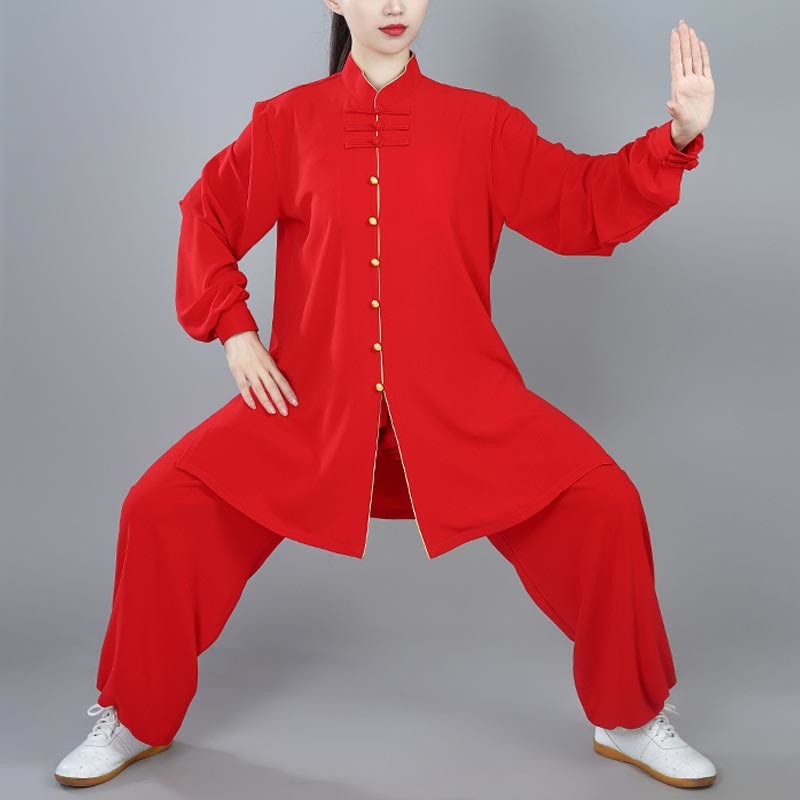 2Pcs Fall Solid Color Frog-Button Tai Chi Meditation Qigong Zen Practice Unisex Cotton Clothing Set