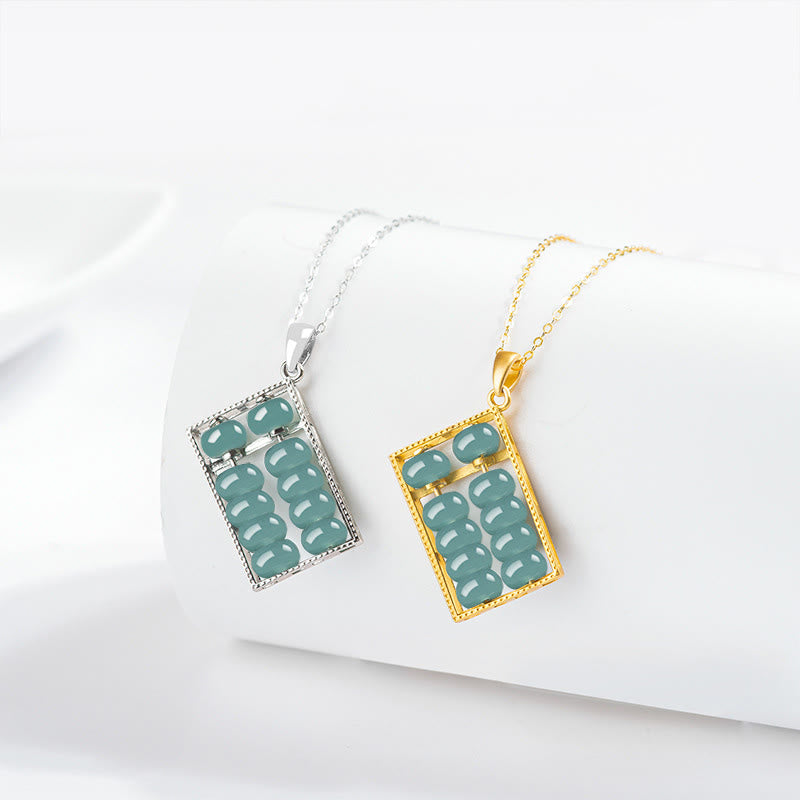 925 Sterling Silver Natural Jade Abacus Pattern Abundance Necklace Pendant