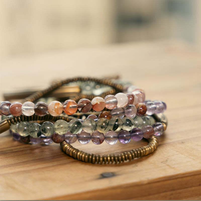 Purple Phantom Red Hematoid Quartz Green Rutilated Quartz Copper Love Forgive Bracelet
