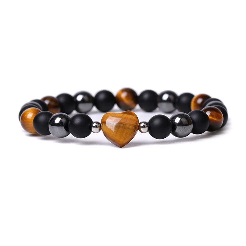 Black Onyx Tiger Eye Stone Crystal Love Heart Protection Bracelet