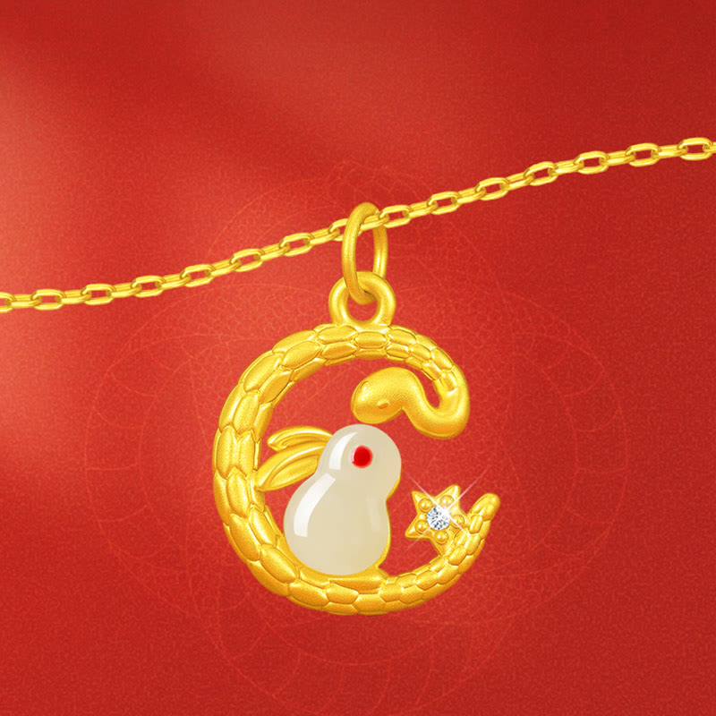 999 Gold Snake Around Rabbit Year Of The Snake Luck Necklace Pendant