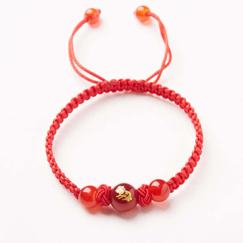 Natural Red Agate Chinese Zodiac Red String Braided Protection Luck Bracelet