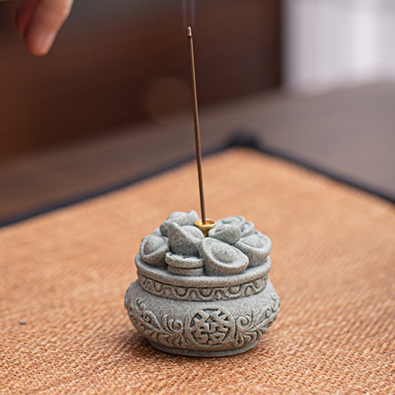 Chinese Character Fu Ingots Healing Incense Burner Desk Decoration