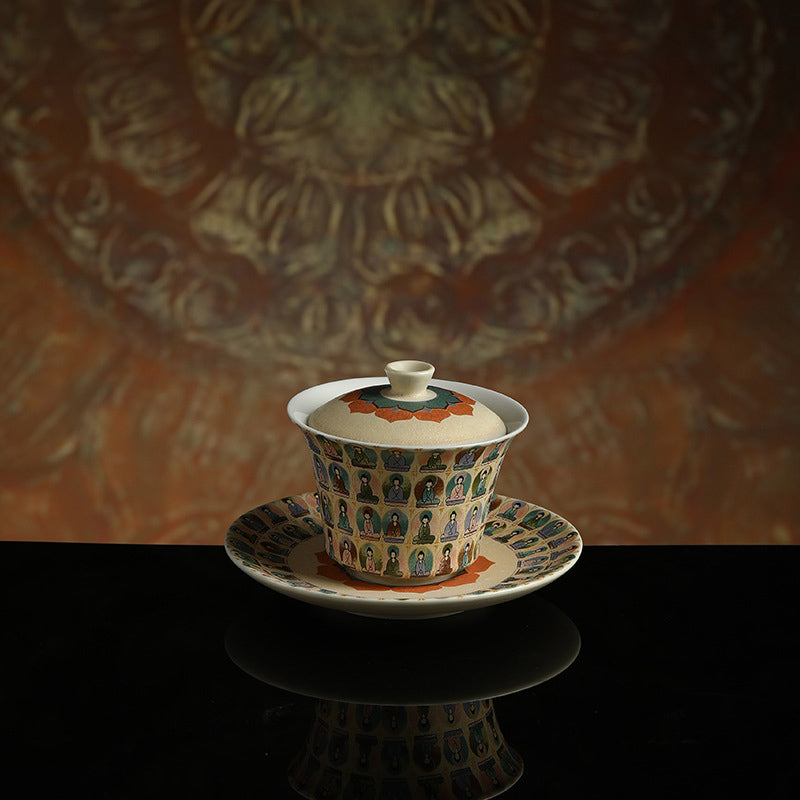 Dunhuang Color Thousand mystic zens Flying Apsaras Pattern Gaiwan Teacup Kung Fu Tea Cup With Lid
