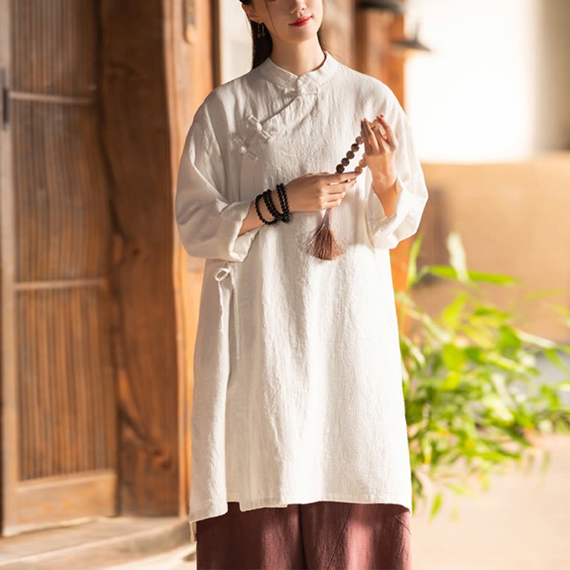 Vintage Cotton Linen Blouse Women Long Sleeve Shirt Chinese Hanfu Top