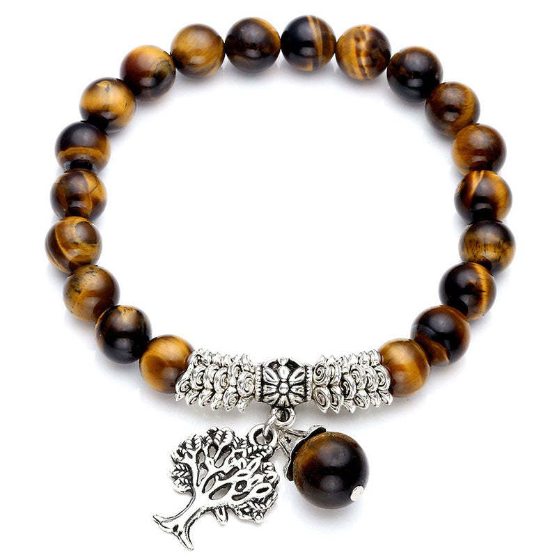 Natural Gemstone Tree of Life Lucky Charm Stretch Bracelet
